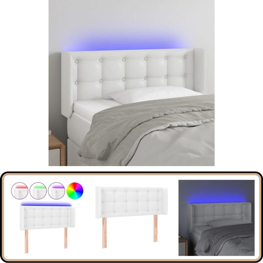 VidaXL Hoofdbord LED Kunstleer Wit 83x16x78 88 cm LED Hoofdbord Hoofdkussen Led Lamp Slaap Accessoires Bedroom Decor Comfortabel Hoofdbord Leeshoek Tv Hoek