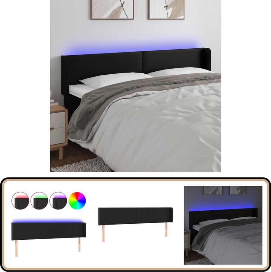 VidaXL Hoofdbord LED 203x16x78 88 cm Kunstleer Zwart Hoofdboard Led Hoofdbord Met Verlichting Kunstleder Hoofdbord Zwarte Hoofdbord Adjustable Hoofdbord