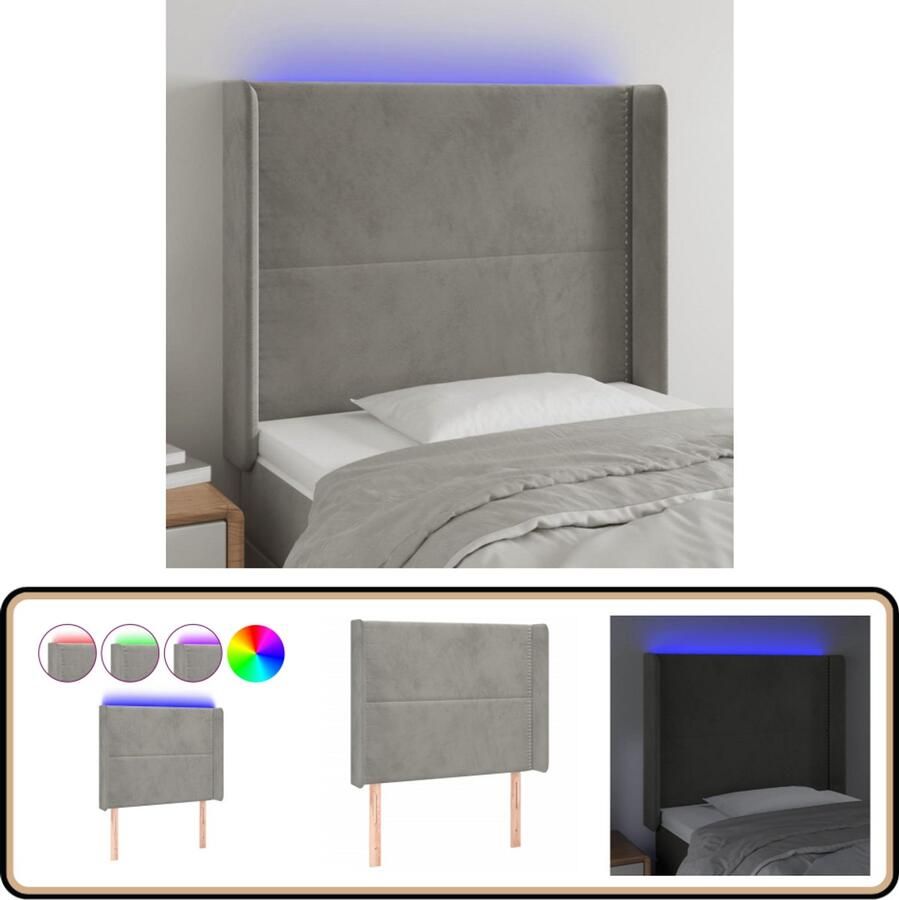 VidaXL Hoofdbord LED Lichtgrijs 103x16x118 128 cm Hoofdboard Led Verlichting Hoofdbord Grijs Velvet Hoofdbord Leeshoek Tv Hoek Bedroom Decor