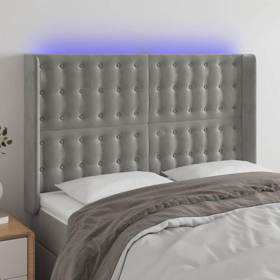 VidaXL Hoofdbord LED Lichtgrijs 147x16x128 cm Hoofd Bord Led Verlichting Hoofdbord Grijs Velvet Hoofdbord Slaap Accessoires Bedroom Decor - Foto 2