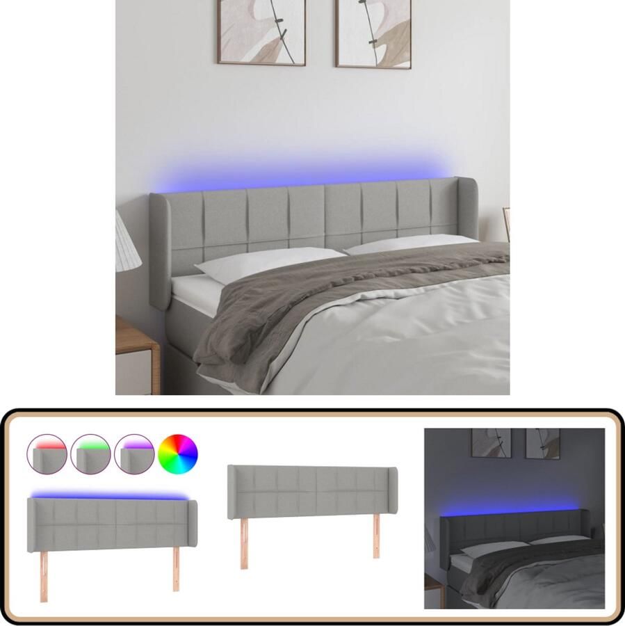 The Living Store LED-hoofdbord Classic Hoofdeinde Lichtgrijs 147 x 16 x 78 88 cm Verstelbaar Hoofd Bord Led Hoofdbord Grijs Beddecoratie Headboard Led Verlichting - Foto 2