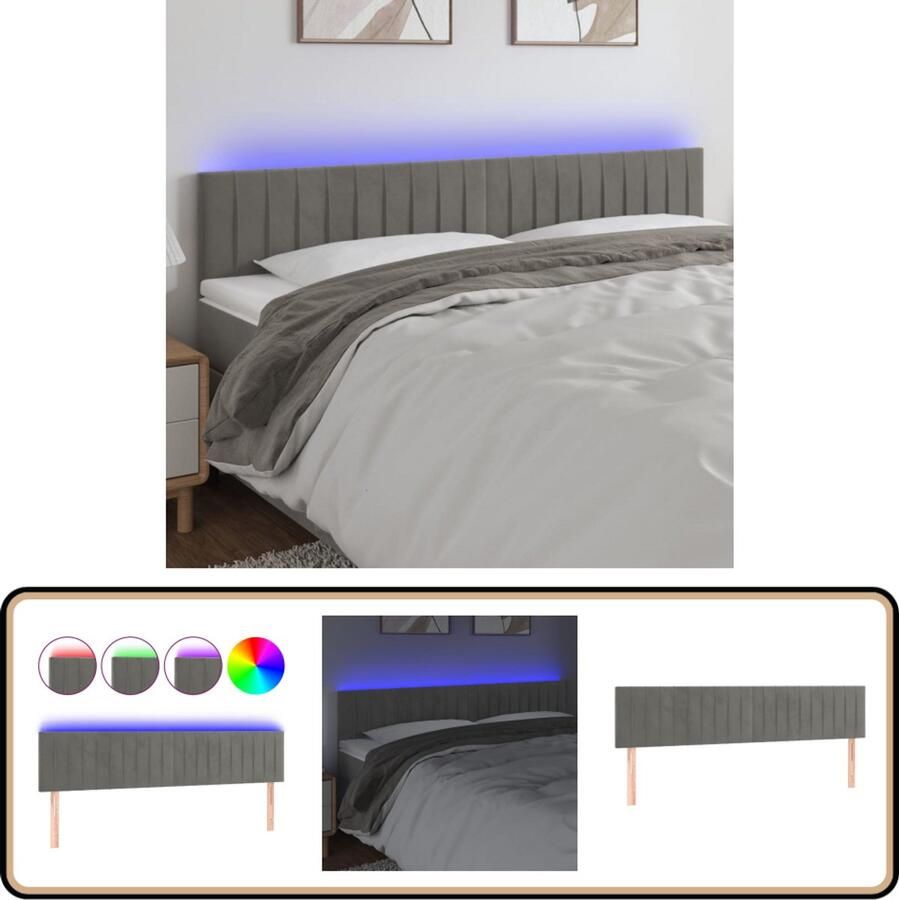VidaXL Hoofdbord LED 160x5x78 88 cm fluweel lichtgrijs