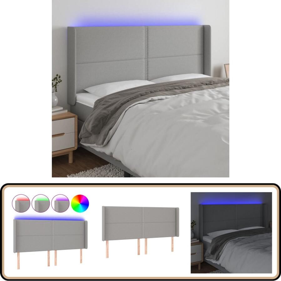 VidaXL Hoofdbord LED Lichtgrijs 163x16x118 128cm Hoofd Bord Led Hoofdbord Klassiek Hoofdbord Hoofdkussen Bedroom Decoratie