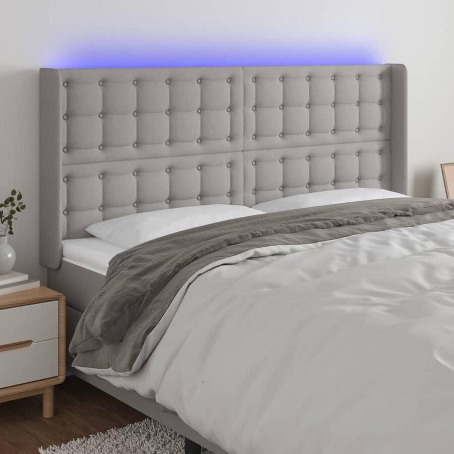 VidaXL Hoofdbord LED Lichtgrijs 183x16x128 cm Hoofdboard Led Verlichting Hoofdkussen Bedroom Decor Slaapkamerstijl Grijs Meubilair - Foto 2