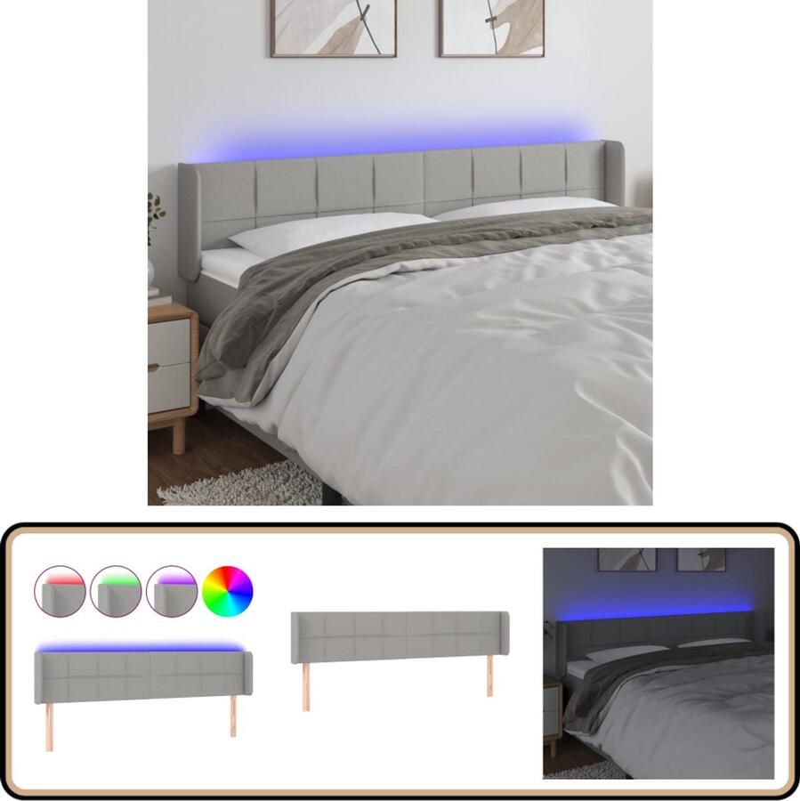 VidaXL Hoofdbord LED Lichtgrijs 183x16x78 88 cm Hoofdboard Led Hoofdbord Hoofdkussen Beddecoratie Slaapkamers