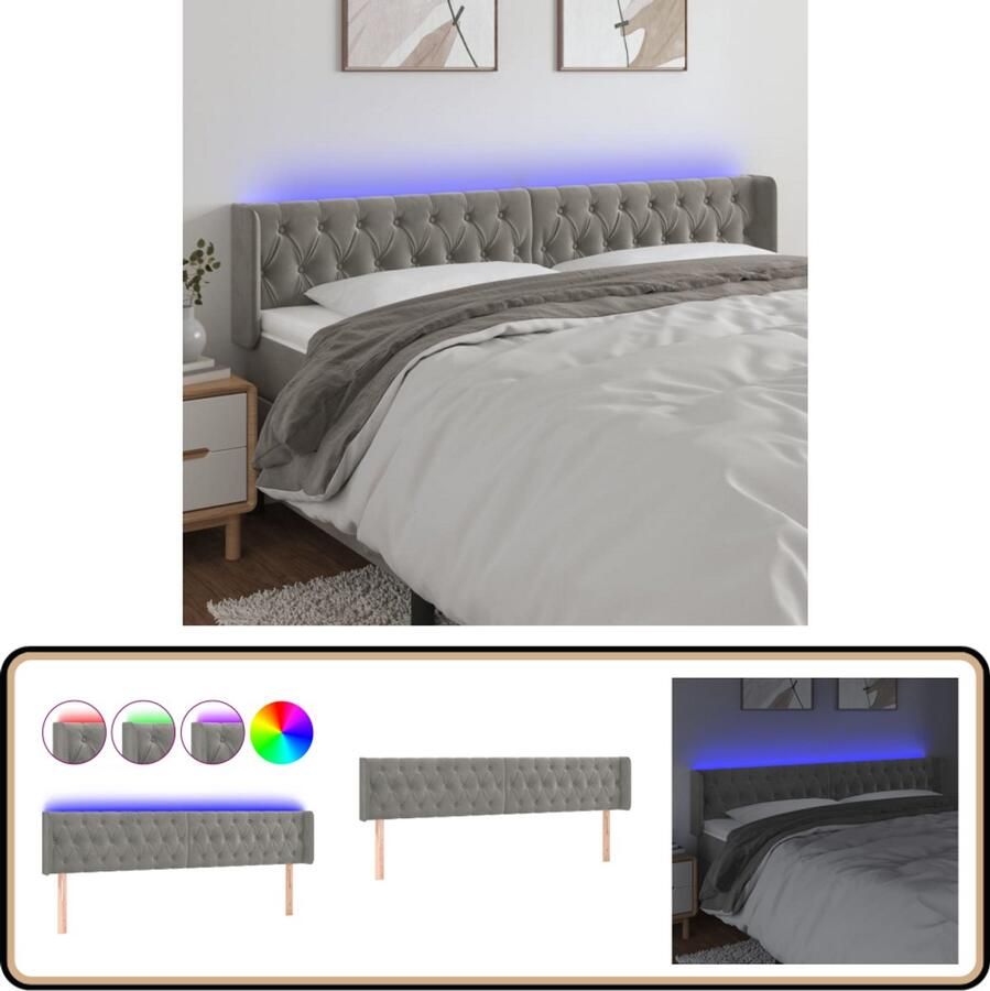 VidaXL Hoofdbord LED Lichtgrijs 183x16x78 88 cm Hoofdboard Led Verlichting Hoofdbord Grijs Velvet Hoofdbord Slaapkamersdecoratie Bed Decoratie Leeshoek