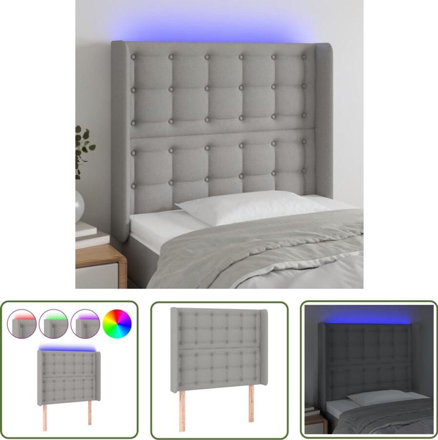 VidaXL Hoofdbord LED lichtgrijs 83x16x118 128 cm Hoofdboard Led Hoofdbord Hoofdkussen Slaap Accessoires Bedroom Decor Kamerdecoratie Grijs Hoofdbord