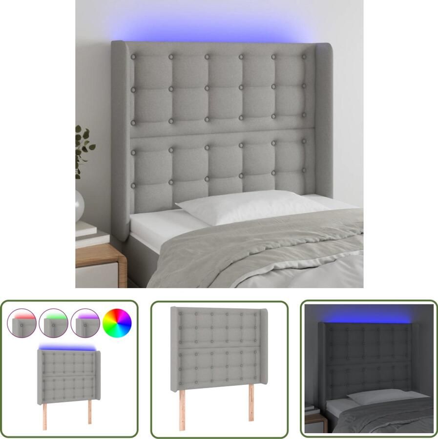 VidaXL Hoofdbord LED Lichtgrijs 93x16x118 128 cm Hoofdboard Led Headboard Hoofdkussen Bedside Lighting Slaap Accessoires Bedroom Decor