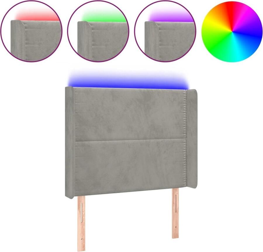 VidaXL Hoofdbord LED Lichtgrijs 93x16x118 128 cm Hoofdboard Led Verlichting Fluweel Grijs Bedstelling Slaapkamers Luxe - Foto 2