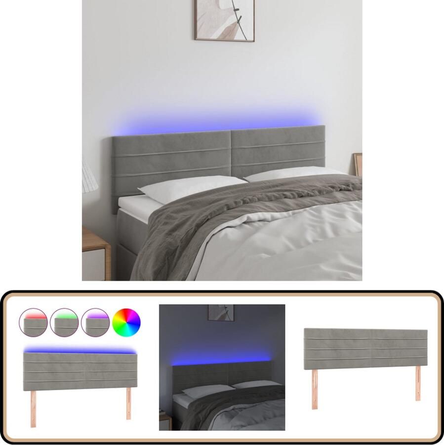 VidaXL Hoofdbord LED Lichtgrijs Fluweel 144x78 cm Hoofdboard Led Verlichting Velvet Grijs Bedstelling Online
