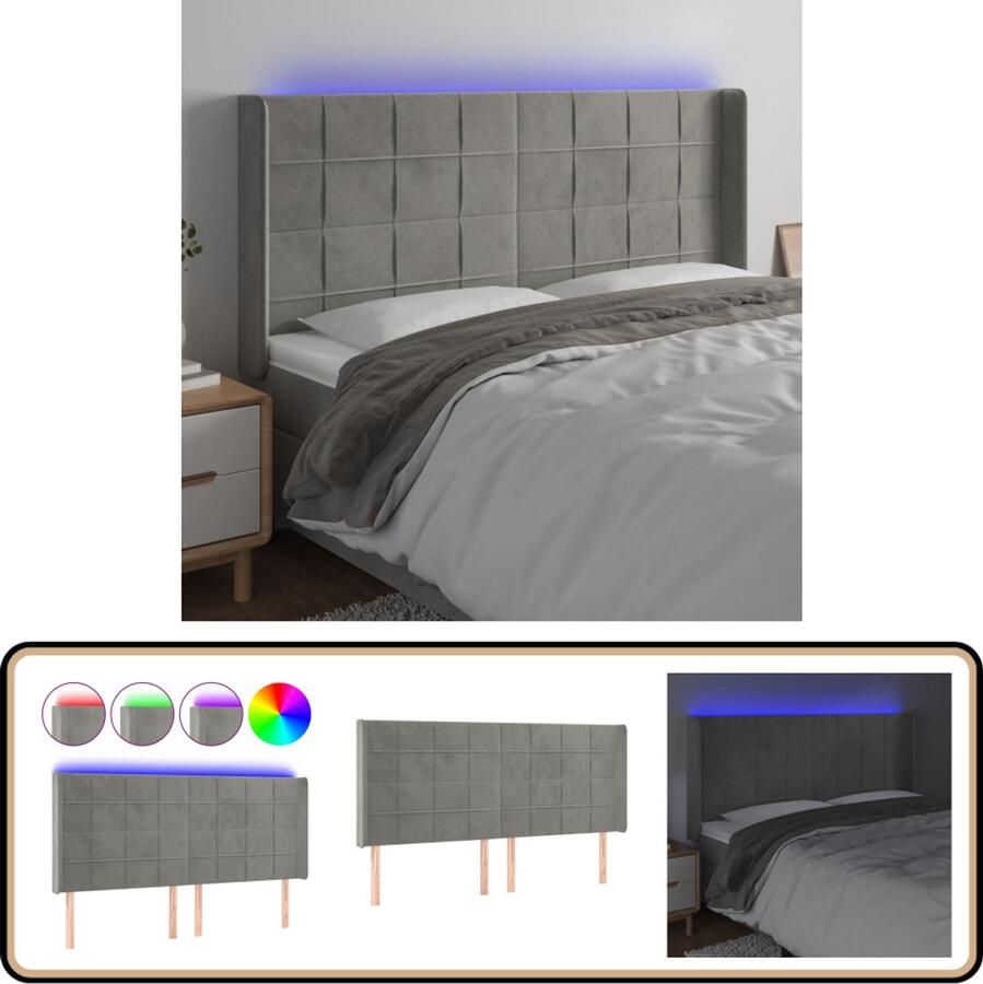 VidaXL Hoofdbord LED Lichtgrijs Fluweel 203x118 cm Hoofdboard Led Hoofdbord Velvet Hoofdbord Grijs Hoofdbord Met Verlichting Adjustable Hoofdbord Leeshoek Hoofdbord