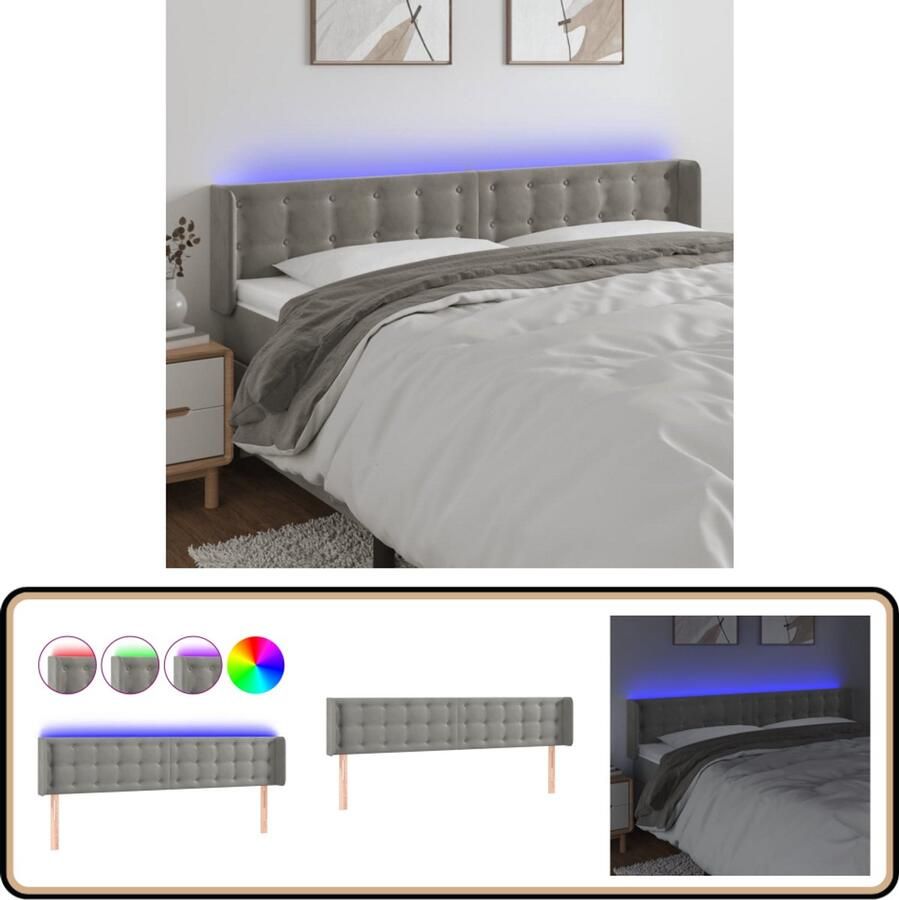 VidaXL Hoofdbord LED Lichtgrijs Fluweel 203x16x88 cm Hoofdboard Led Hoofdbord Velvet Hoofdbord Bedhoofdbord Hoofdkussen