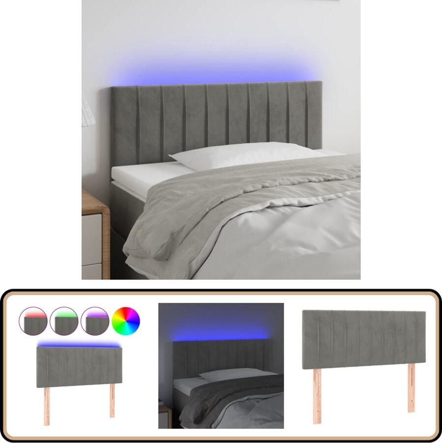 VidaXL Hoofdbord LED Lichtgrijs Fluweel 80x78 cm Hoofd Bord Led Headboard Fluweel Grijs Slaapkamervloer