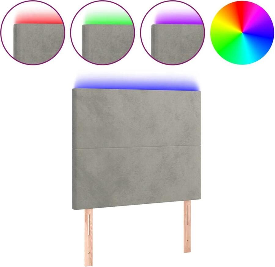 VidaXL Hoofdbord LED Lichtgrijs Fluweel 90x128 cm Hoofdboard Led Headboard Velvet Headboard Grijs Headboard Bedstede Slaapkamersdecoratie Luxe Headboard - Foto 2