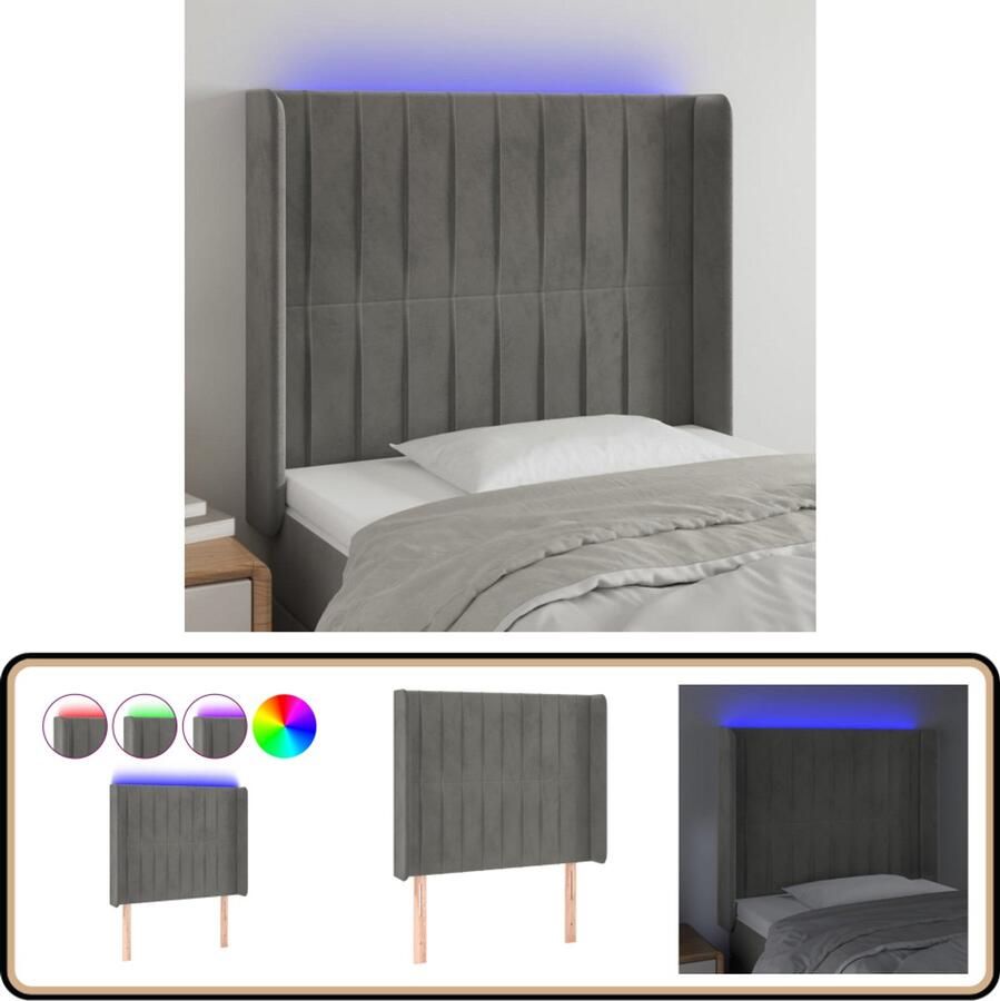 VidaXL Hoofdbord LED Lichtgrijs Fluweel 93x16x118 128 cm Hoofdboard Led Hoofdbord Grijs Velvet Hoofdbord Bedheadbord Adjustable Headboard Leeshoek Tv Hoek