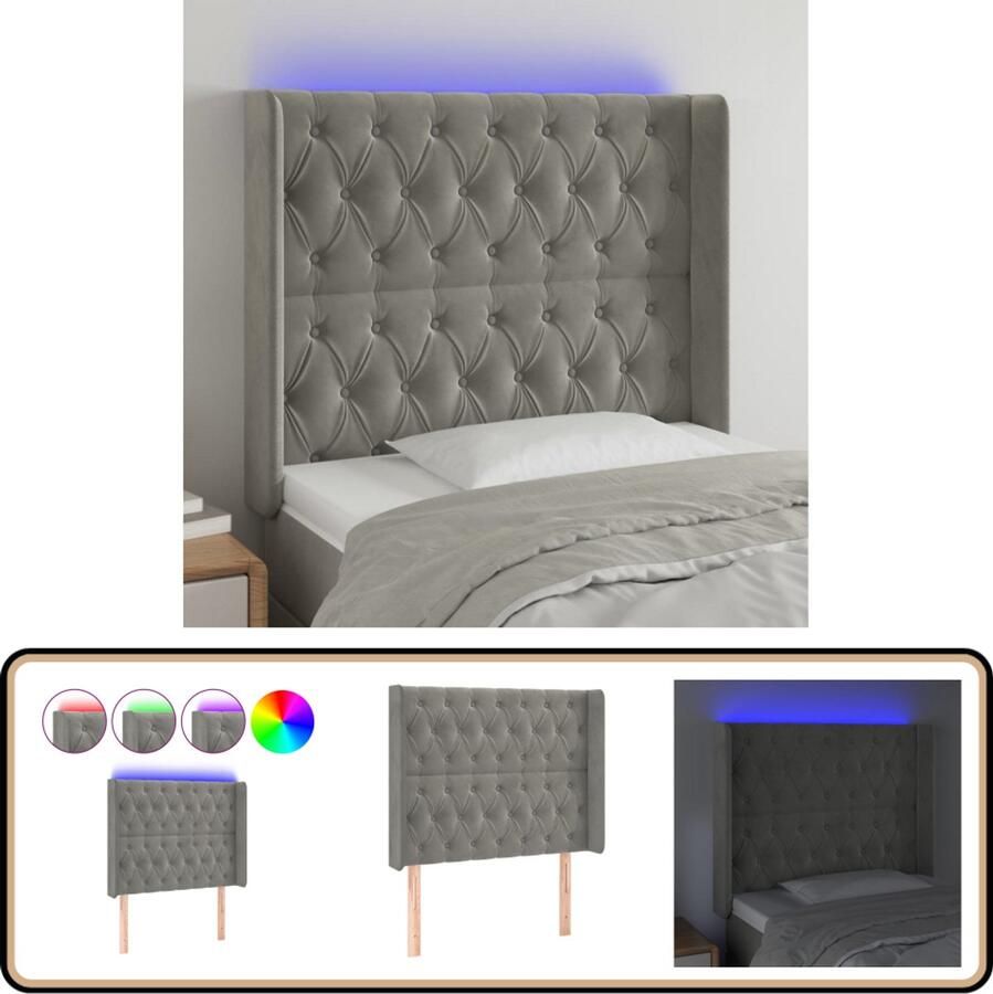 VidaXL Hoofdbord LED Lichtgrijs Fluweel 93x16x118 128 cm Hoofdboard Led Hoofdbord Grijs Velvet Hoofdbord Bedstede