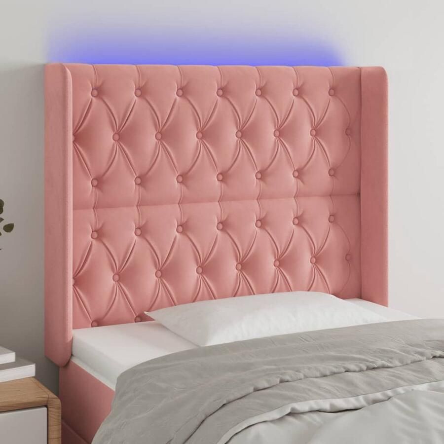 VidaXL Hoofdbord LED Roze 103x16x118 128 cm Hoofd Bord Led Hoofdbord Roze Velvet Hoofdbord Met Verlichting Slaap Accessoires Kamer Decoratie - Foto 2