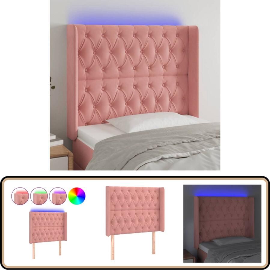 VidaXL Hoofdbord LED Roze 103x16x118 128 cm Hoofd Bord Led Hoofdbord Roze Velvet Hoofdbord Met Verlichting Slaap Accessoires Kamer Decoratie