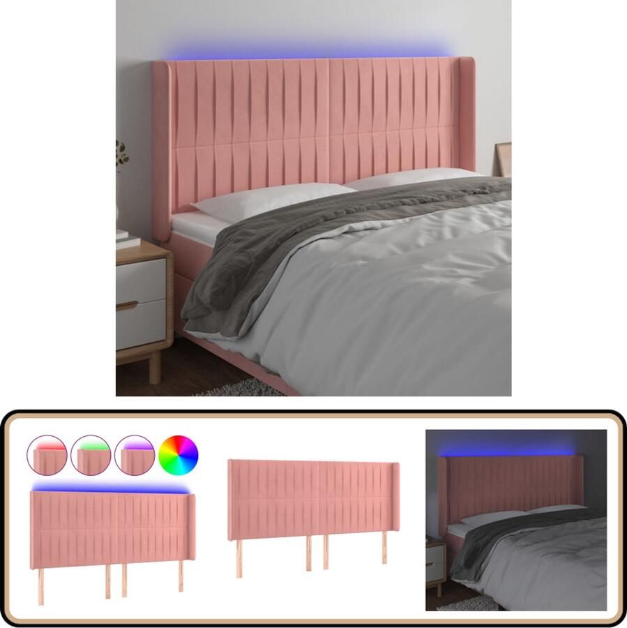 VidaXL Hoofdbord LED Fluweel Roze 203x16x118 128 cm Hoofdboard Bedhoofdbord Led Verlichting Velvet Roze Tweepersoonsbed Slaapkamers