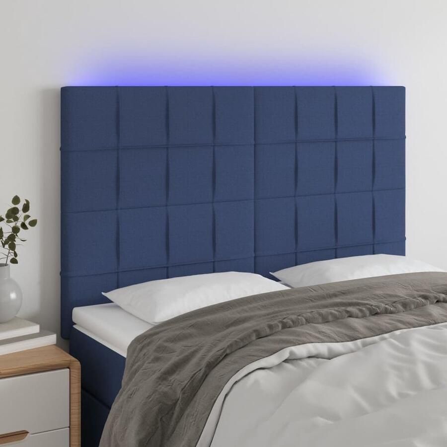 VidaXL Hoofdbord LED Stof 144x118 cm Blauw Hoofdboard Led Hoofdbord Blauwe Hoofdbord Bedhead Slaapkamersdecoratie Hoofdkussen - Foto 2