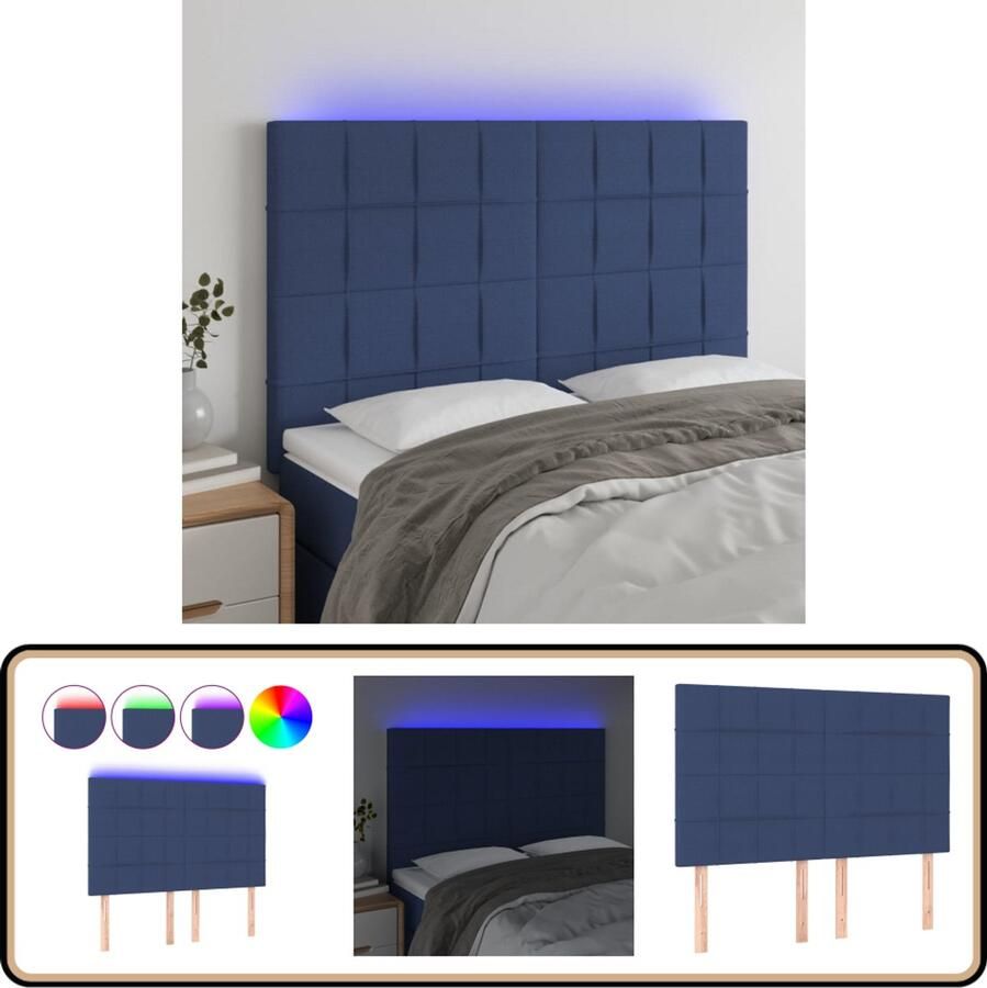 VidaXL Hoofdbord LED Stof 144x118 cm Blauw Hoofdboard Led Hoofdbord Blauwe Hoofdbord Bedhead Slaapkamersdecoratie Hoofdkussen