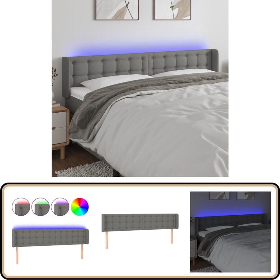 VidaXL Hoofdbord LED Stof 163x78 cm Donkergrijs Hoofd Bord Led Verlichting Hoofdkussen Beddecoratie Slaapkamers Grijs Stoffen Headboard Comfortabel