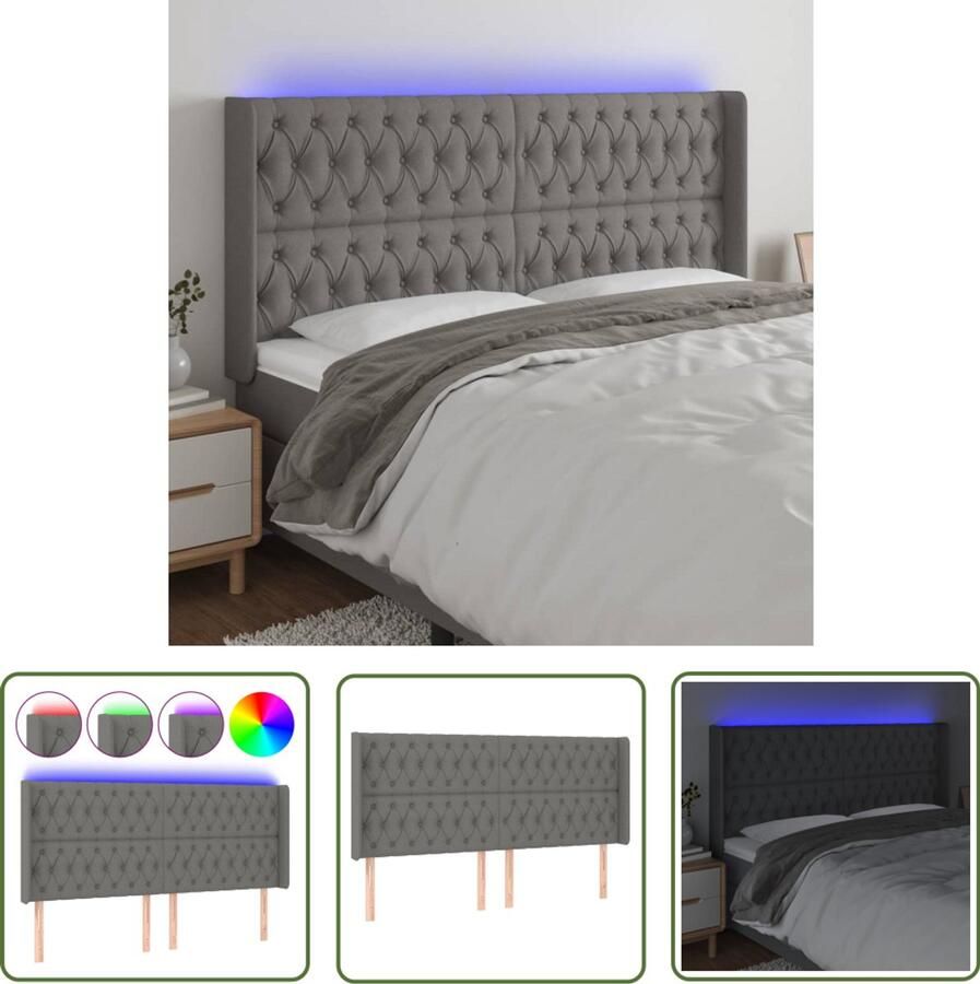 VidaXL Hoofdbord LED Stof 183x16x128 cm Donkergrijs Hoofdboard Led Hoofdbord Grijs Hoofdbord Met Led Verlichting Bedroom Decor Slaapkamer Accessoires