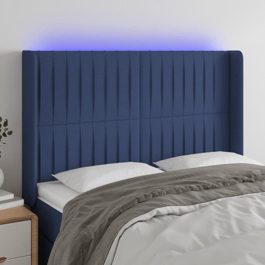 VidaXL Hoofdbord LED Stof Blauw 147x16x118 cm Hoofdboard Led Headboard Hoofdkussen Slaap Accessoires Bedroom Decor Blauwe Kamer Moderne Slaapkamer - Foto 2