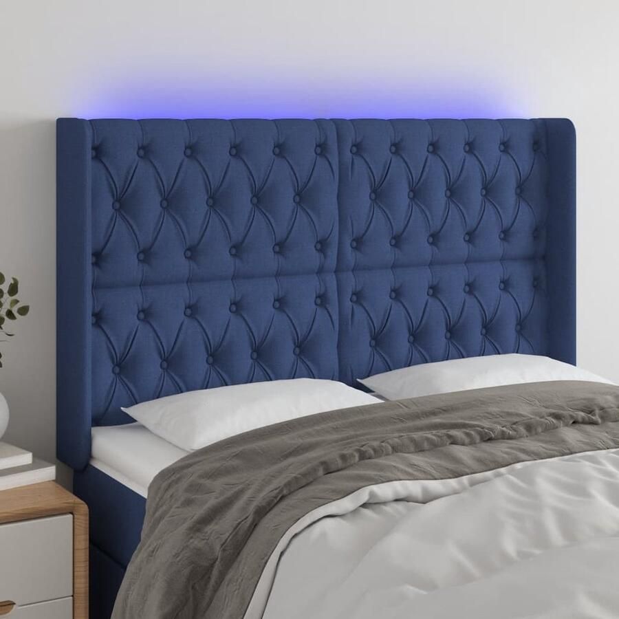 VidaXL Hoofdbord LED Stof Blauw 147x16x118 128 cm Hoofdboard Led Verlichting Blauwe Hoofdstoel Stoffen Headboard Houten Headboard Leeshoek Tv Hoek Comfortabel Hoofdbord - Foto 2