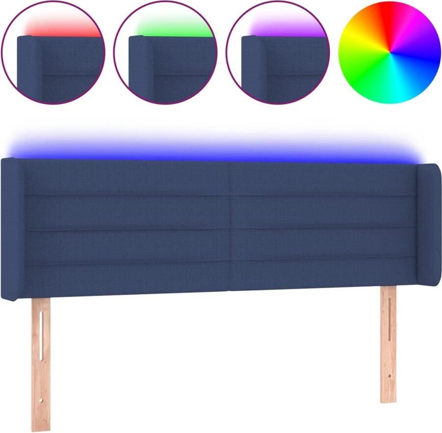 VidaXL Hoofdbord LED Stof Blauw 147x16x78 88 cm Hoofdboard Led Hoofdbord Blauw Bedhead Headboard Blue Slaapkamersdecoratie Bedroom Decor - Foto 2