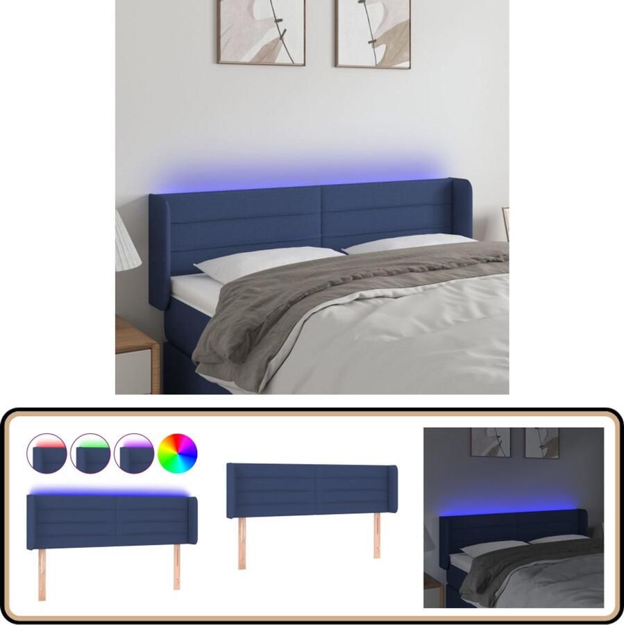 VidaXL Hoofdbord LED Stof Blauw 147x16x78 88 cm Hoofdboard Led Hoofdbord Blauw Bedhead Headboard Blue Slaapkamersdecoratie Bedroom Decor