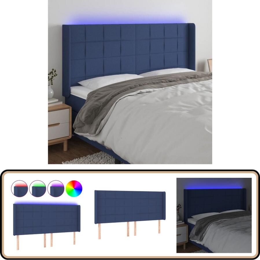 VidaXL Hoofdbord LED Stof Blauw 203x16x118 128 cm Hoofdboard Led Hoofdbord Blauw Comfortabel Hoofdbord Bedstelling Accessoires