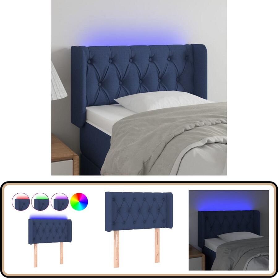 VidaXL Hoofdbord LED Stof Blauw 83x16x88 cm Hoofdboard Led Headboard Blauwe Hoofdbekleding Beddecoratie Slaapkamers