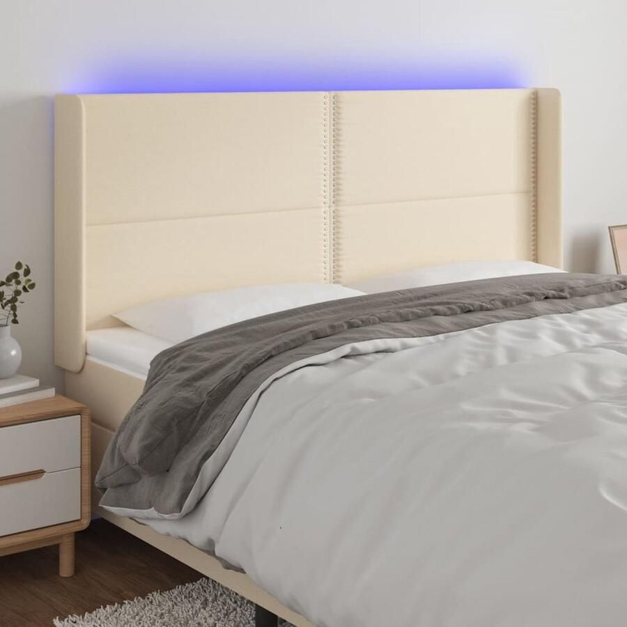 VidaXL Hoofdbord LED Stof Crème 183x118 cm Hoofdboard Led Headboard Crème Hoofdboard Bedstee Slaapkamersdecoratie Comfortabel Hoofdbord - Foto 2