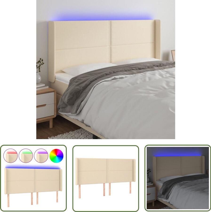 VidaXL Hoofdbord LED Stof Crème 183x118 cm Hoofdboard Led Headboard Crème Hoofdboard Bedstee Slaapkamersdecoratie Comfortabel Hoofdbord