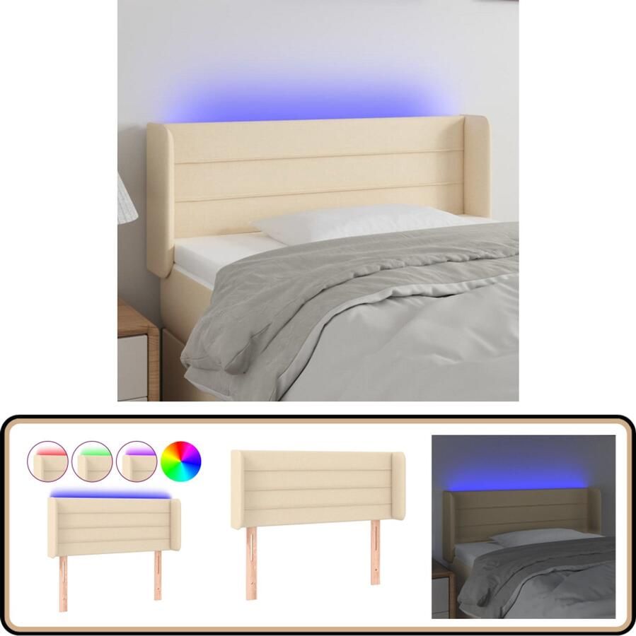 VidaXL Hoofdbord LED Stof Crème 83x16x78 88 cm Hoofdboard Led Headboard Crème Hoofdboard Bedstede Slaapkamersdecoratie