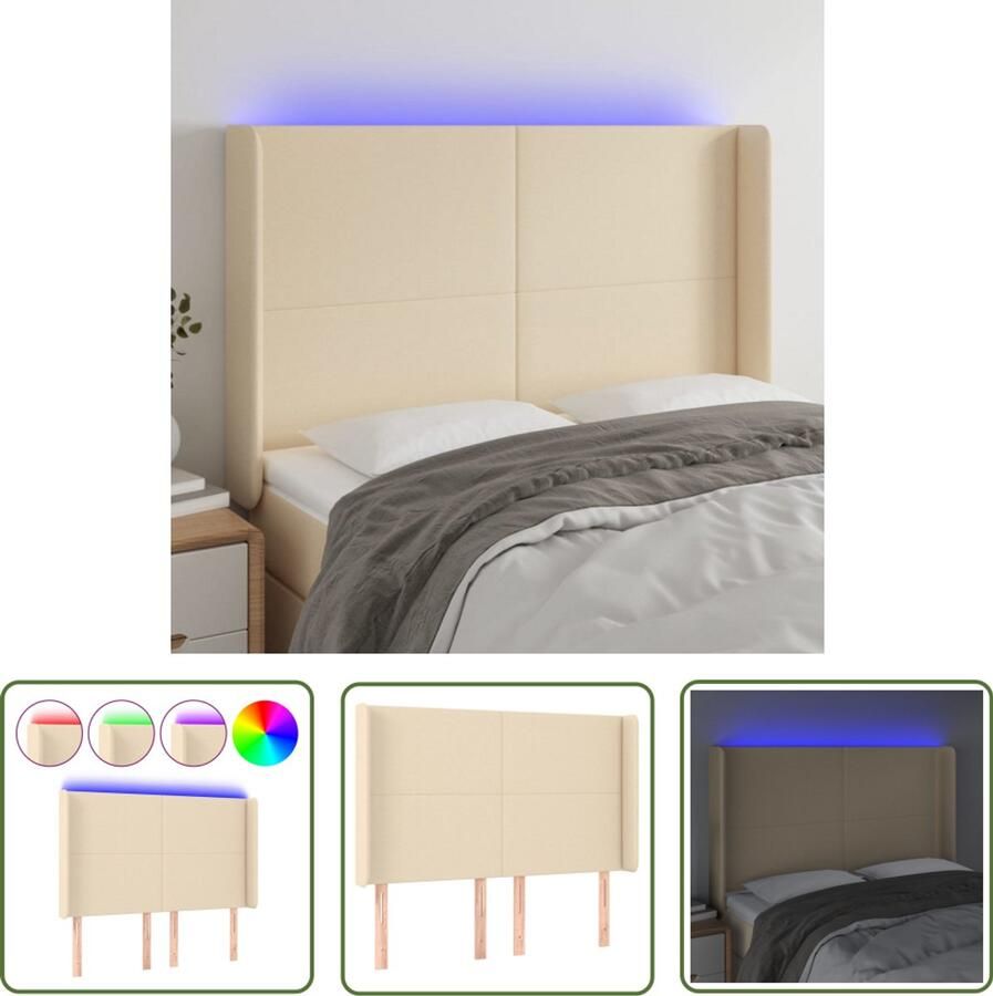 VidaXL Hoofdbord LED stof crèmekleurig 147x128cm Hoofd Bord Led Hoofdbord Creme Hoofdbord Met Led Verlichting Led Headboard Comfortabel Hoofdbord