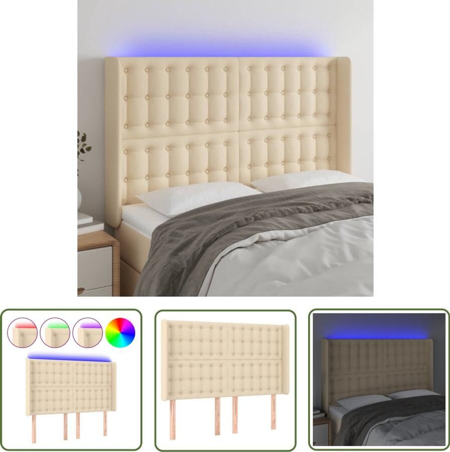 VidaXL Hoofdbord LED Stof Crèmekleurig 147x16x128 cm Hoofdboard Led Hoofdbord Creme Hoofdbord Met Led Bedhoofdbord Slaapkamersdecoratie
