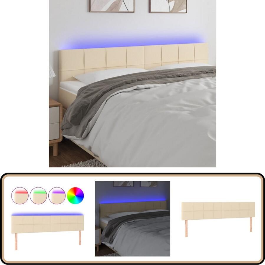 VidaXL Hoofdbord LED Stof Crèmekleurig 200x78 cm Hoofdboard Led Headboard Crème Hoofdboard Slaapkamers Decoratie Comfortabel Hoofdbord Leeshoek Tv Hoek