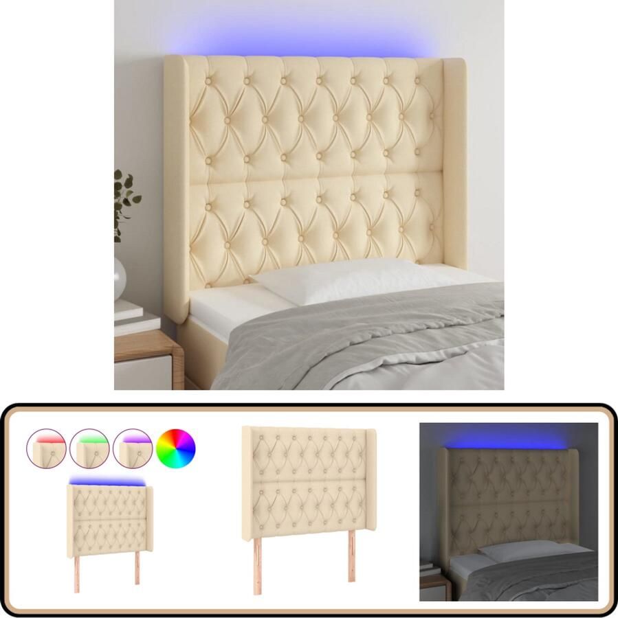 VidaXL Hoofdbord LED Stof Crèmekleurig 93x16x118 128 cm Hoofdboard Led Hoofdbord Creme Hoofdbord Met Led Verlichting Bedstede Slaapkamers