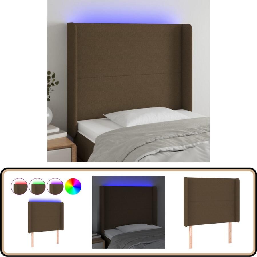 VidaXL Hoofdbord LED Stof Donkerbruin 103x118cm Hoofdboard Led Hoofdbord Hoofdkussen Slaap Accessoires Bedroom Decor Nachtkastje