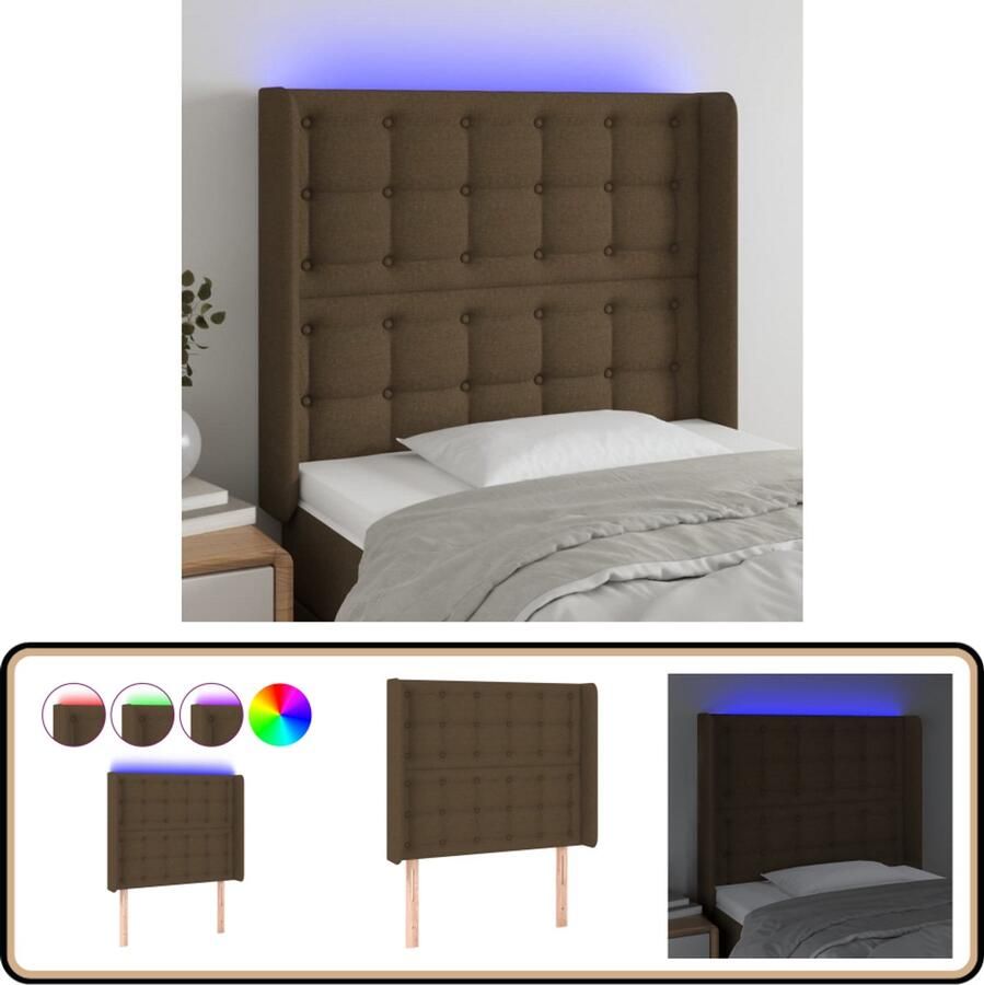 VidaXL Hoofdbord LED Stof Donkerbruin 103x16x128cm Hoofdboard Led Hoofdbord Hoofdkussen Bedding Accessoires Slaapkamers Decoratie Donkere Kleuren Meubilair