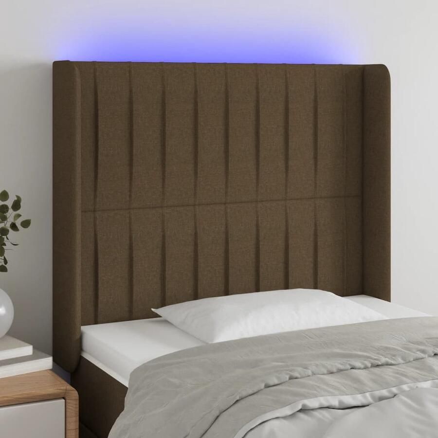 VidaXL Hoofdbord LED Stof Donkerbruin 93x16x118 128 cm Hoofdboard Led Headboard Hoofdkussen Bed Accessoires Bedroom Decoratie Slaapkamers Bruine Meubels - Foto 2