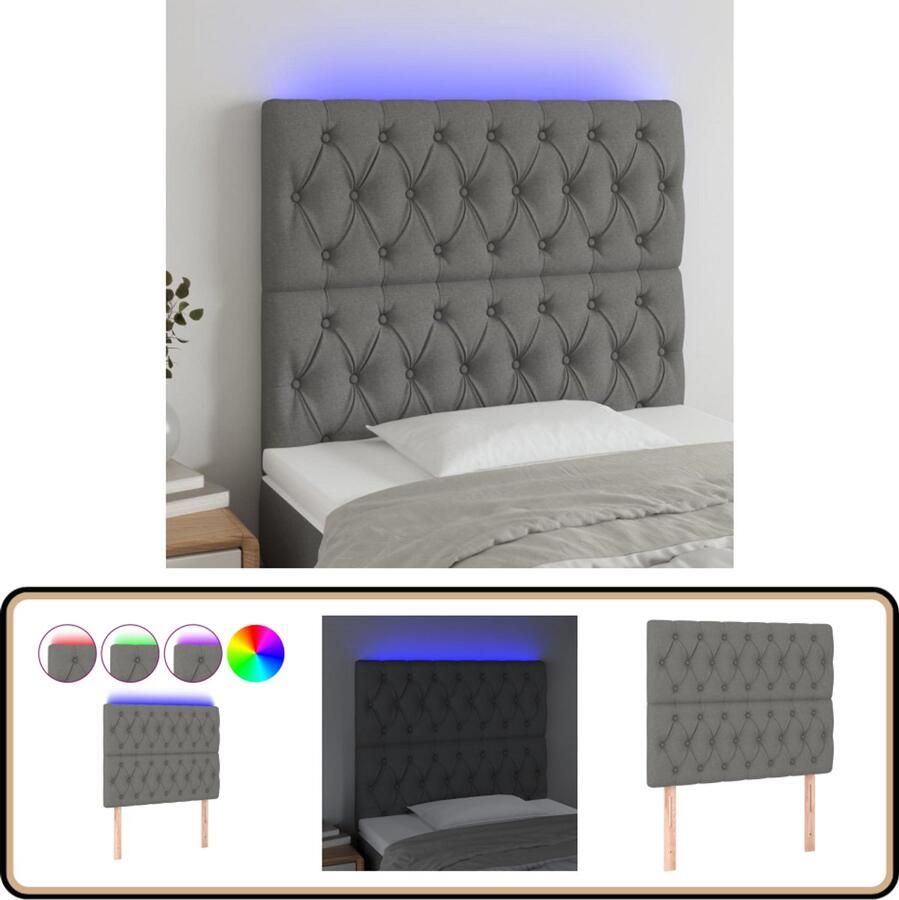 VidaXL Hoofdbord LED 100x7x118 128 cm stof donkergrijs