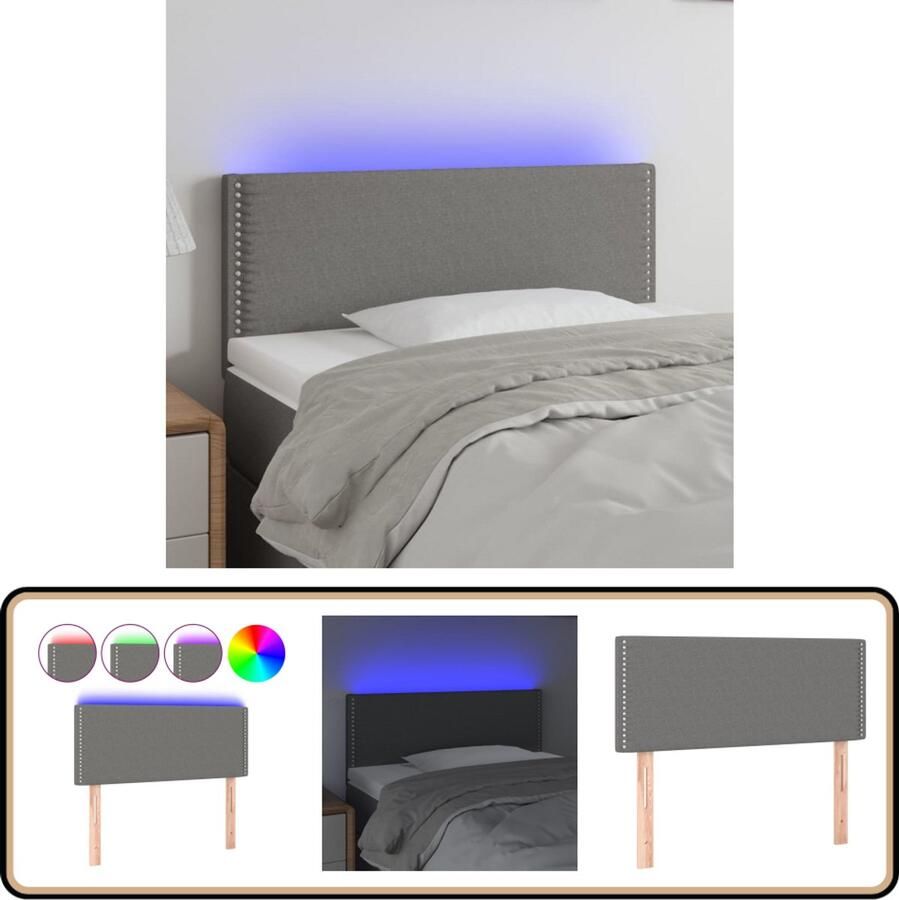 VidaXL Hoofdbord LED Stof Donkergrijs 100x78 cm Hoofdboard Led Hoofdbord Hoofdkussen Beddecoratie Slaapkamers