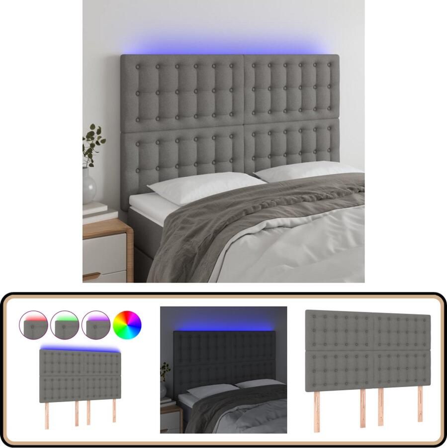 VidaXL Hoofdbord LED Stof Donkergrijs 144x5x128 cm Hoofdboard Led Hoofdbord Hoofdkussen Slaap Accessoires Bedroom Decor