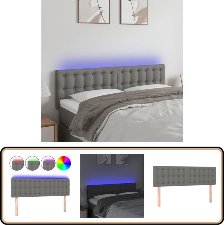 VidaXL Hoofdbord LED Stof Donkergrijs 144x78 cm Hoofdboard Led Hoofdbord Hoofdkussen Beddecoratie Slaapkamers Comfortabel Moderne Slaapkamer Grijs Hoofdbord