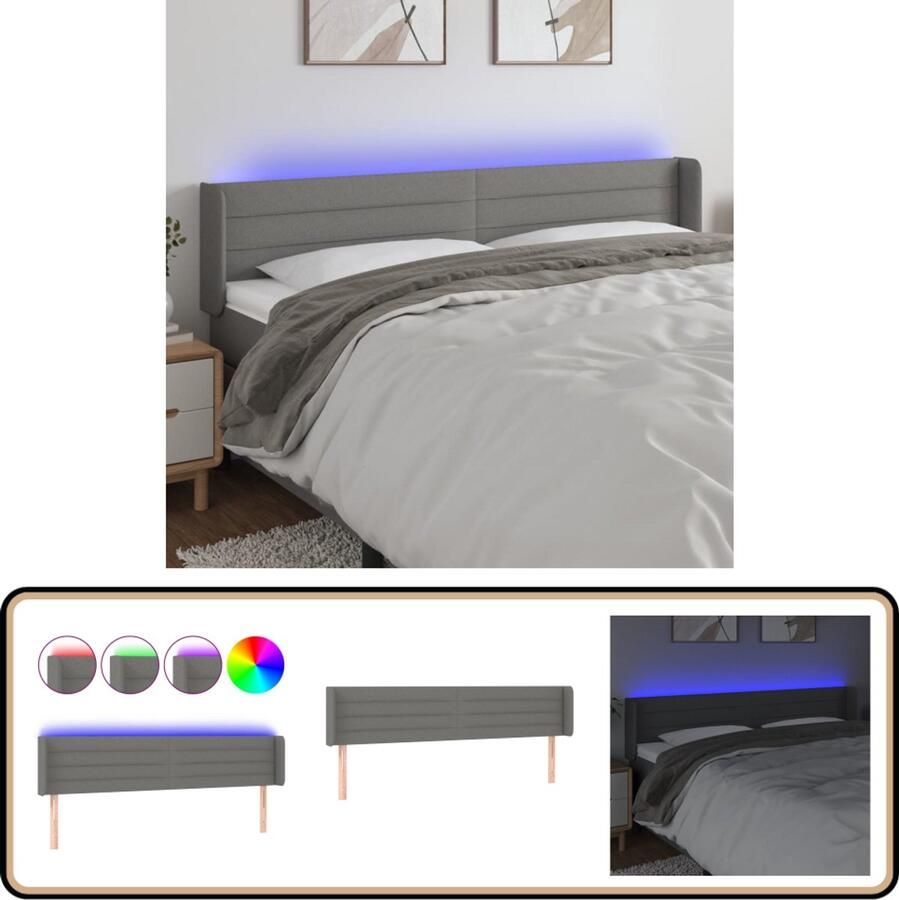 VidaXL Hoofdbord LED Stof Donkergrijs 163 cm Led Hoofdbord Led Headboard Hoofdkussen Hoofddekking Slaap Accessoires