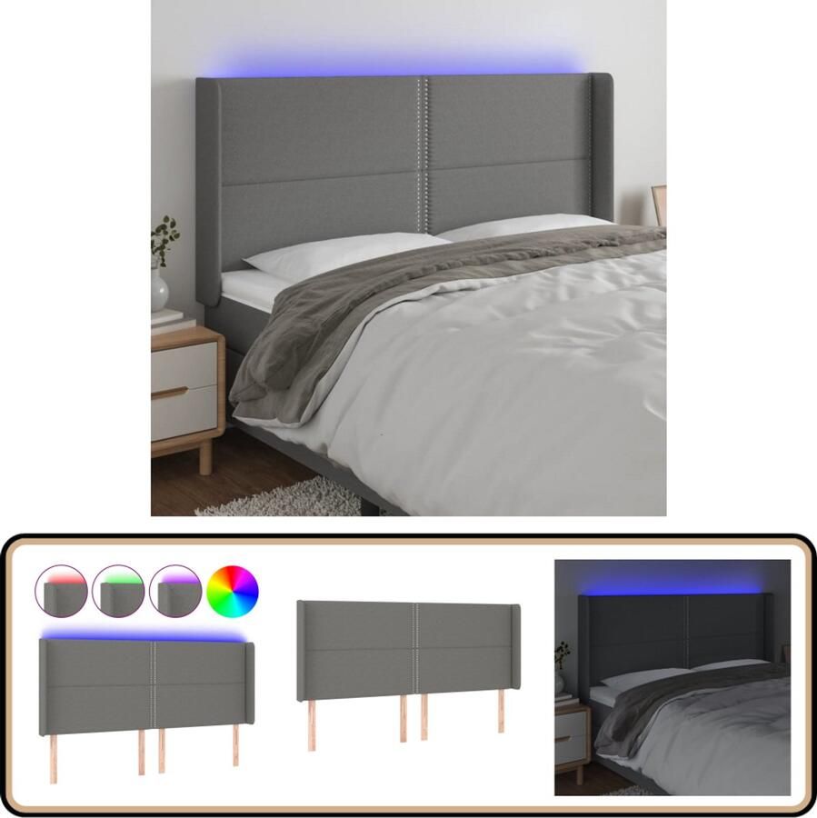 VidaXL Hoofdbord LED Stof Donkergrijs 183 cm Klassieke Hoofdbord Led Hoofdbord Bedhoofdbord Grijs Hoofdbord Stoffen Hoofdbord