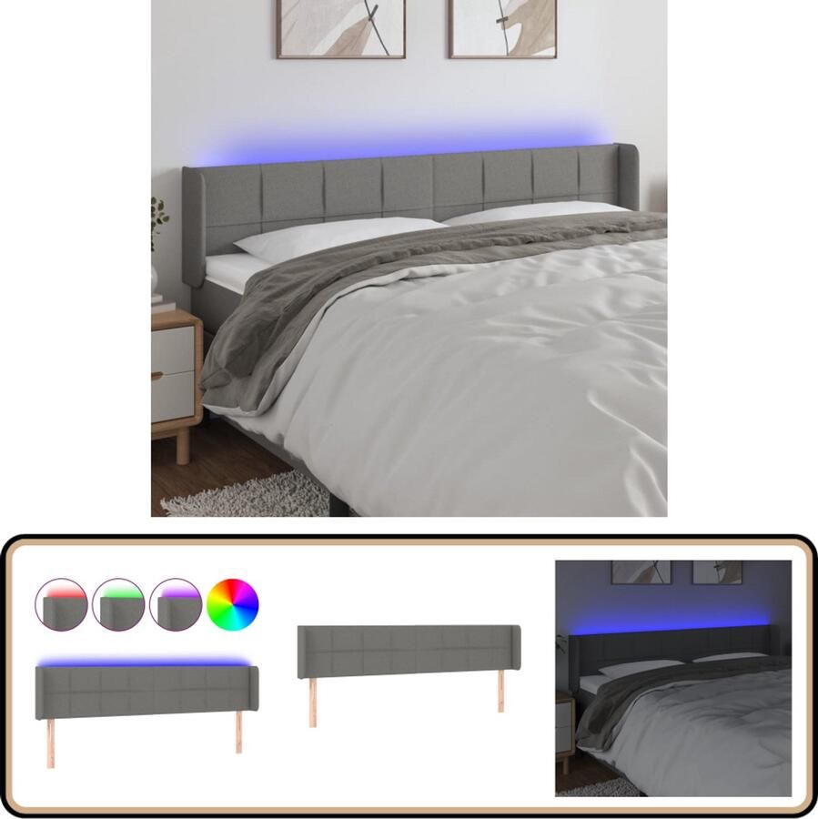 VidaXL Hoofdbord LED Stof Donkergrijs 183x16x78 88 cm Hoofd Bord Led Hoofdbord Grijs Bedstek Licht Headboard Lighting Slaap Kamer Accessoires Bedroom Furniture